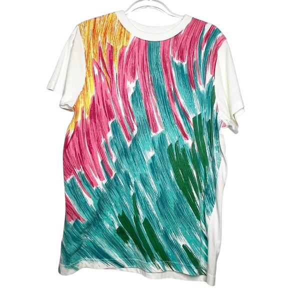 Abstract Graphic T-Shirt Short Sleeve Crew Neck Pullover White Multicolor Large - Picture 2 of 4